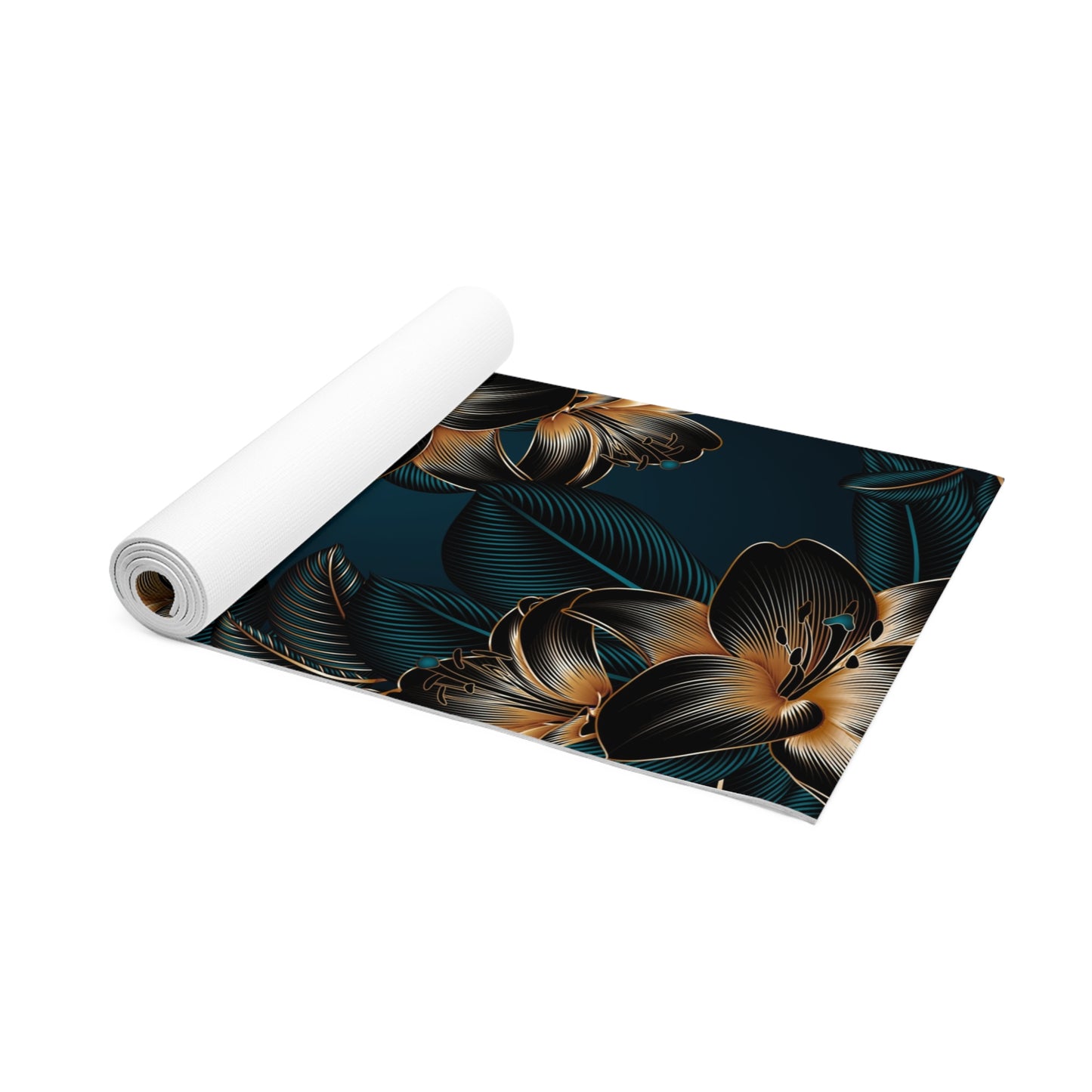 Gold & Black Flowers Foam Yoga Mat