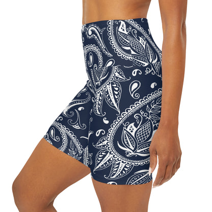 Blue Paisley High Waisted Yoga Shorts