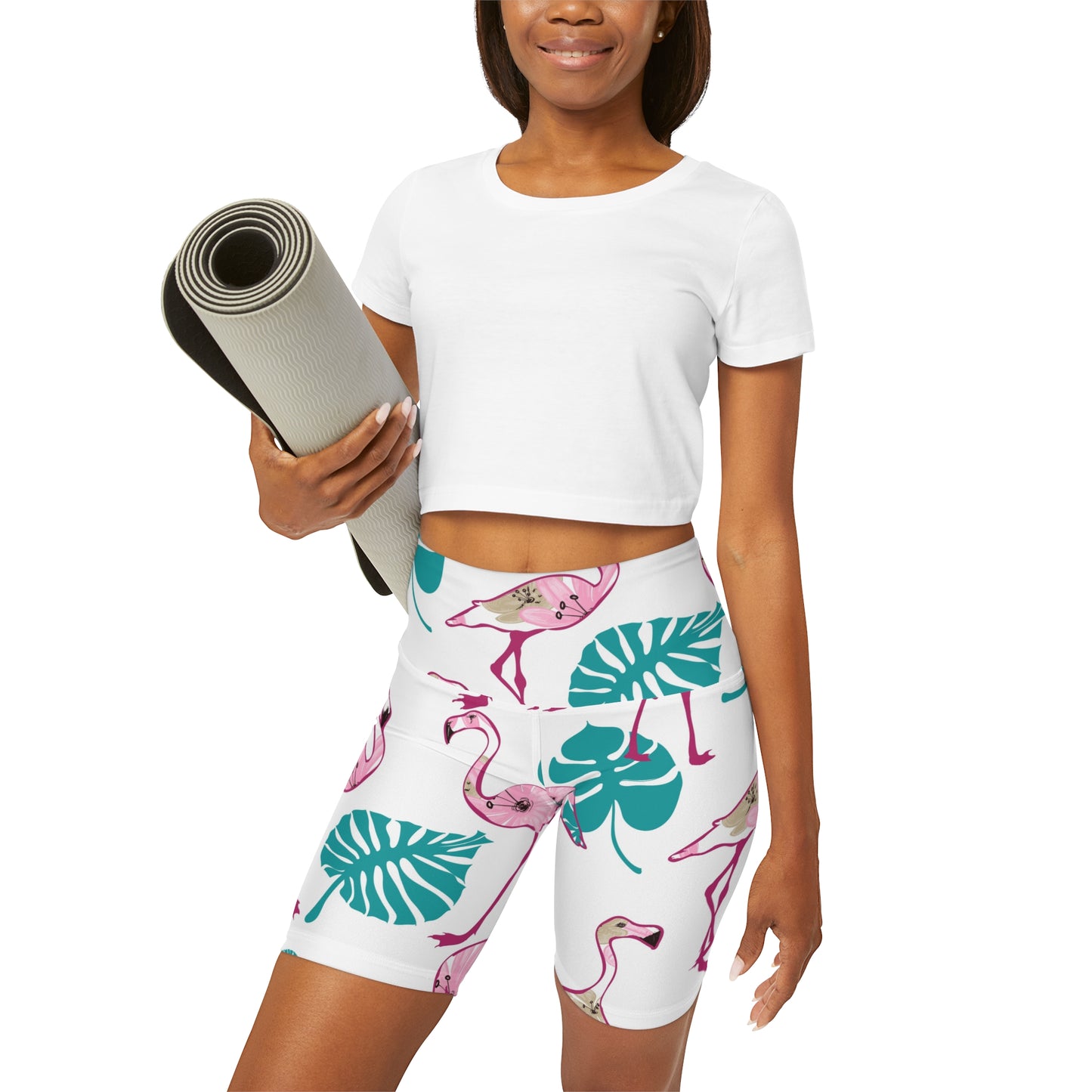 Flamingo High Waisted Yoga Shorts