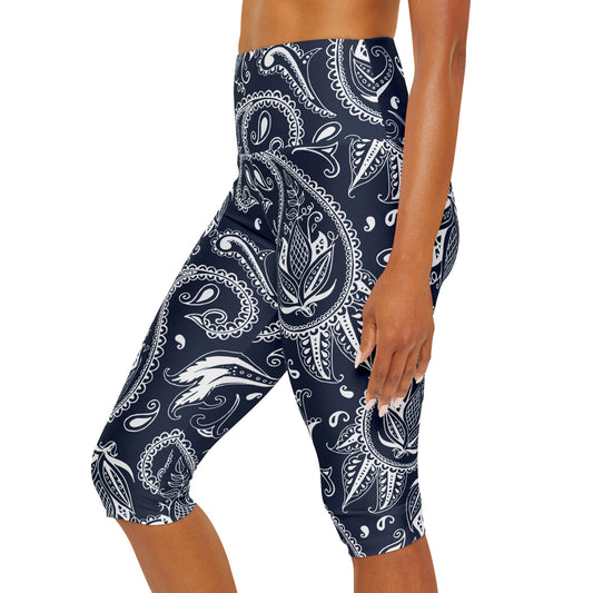 Blue Paisley Yoga Capri Leggings