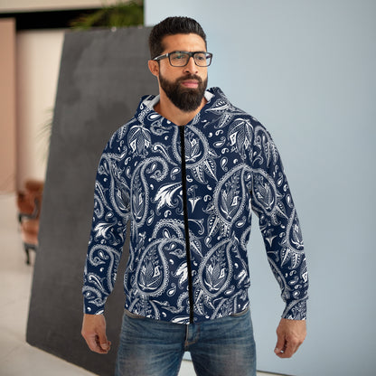 Blue Paisley Unisex Zip Hoodie