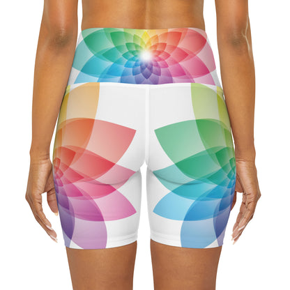 Rainbow Lotus High Waisted Yoga Shorts