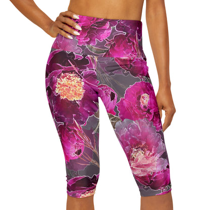 Magenta Floral Yoga Capri Leggings