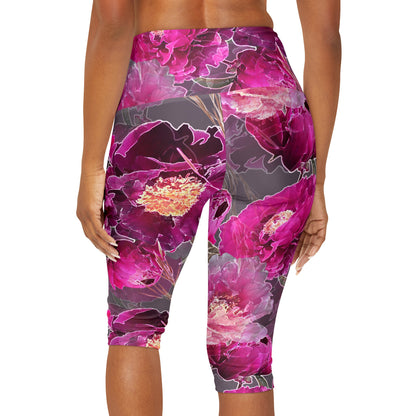 Magenta Floral Yoga Capri Leggings