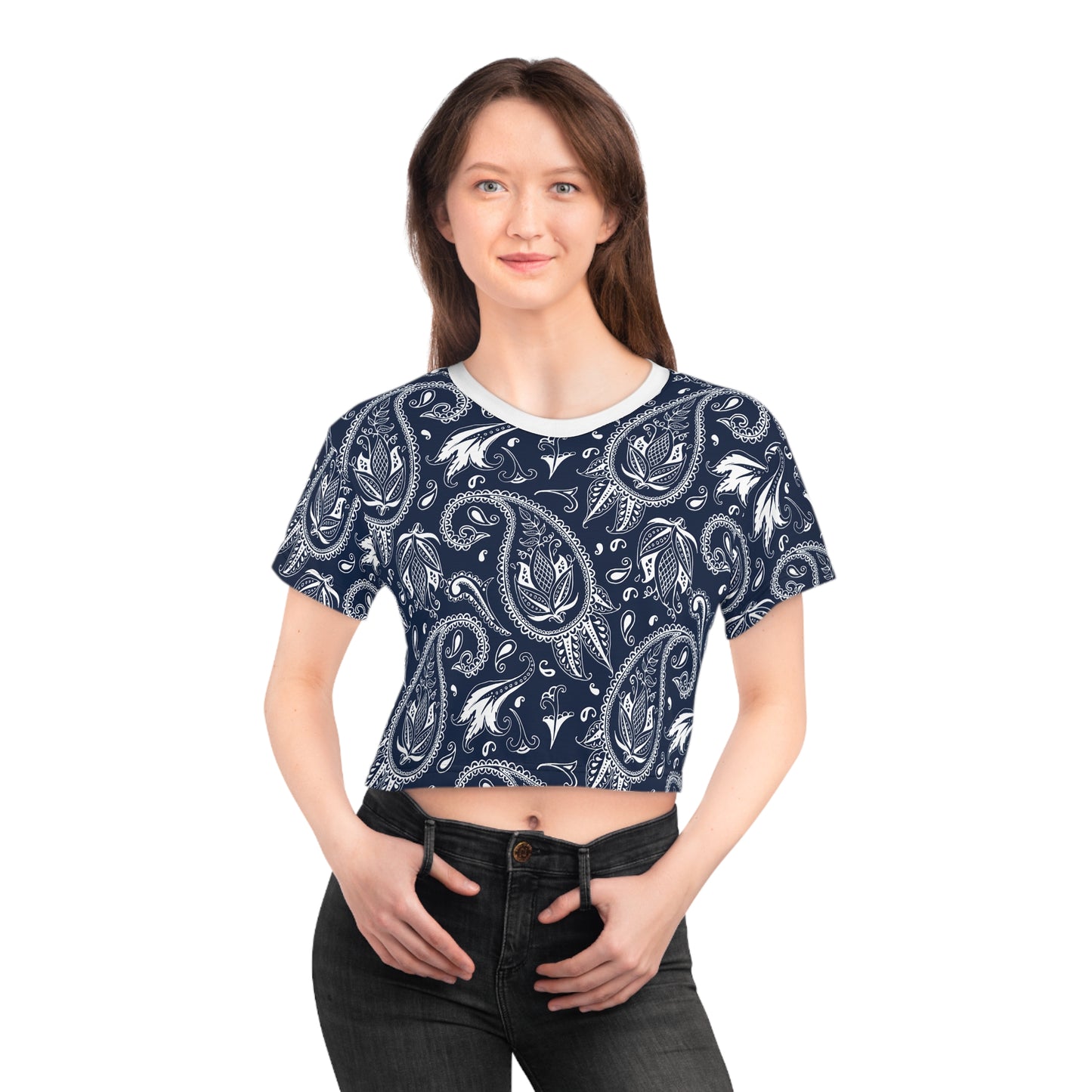 Blue Paisley Crop Tee