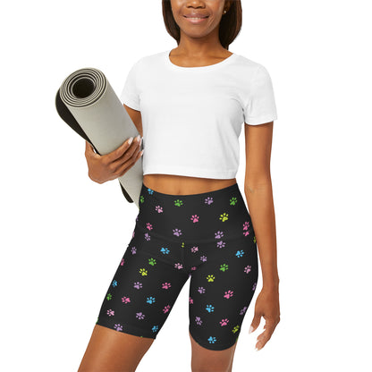 Paw Print High Waisted Yoga Shorts