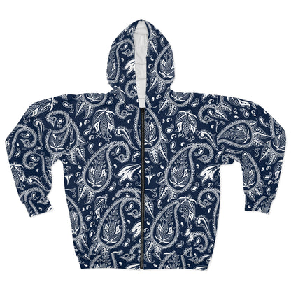 Blue Paisley Unisex Zip Hoodie