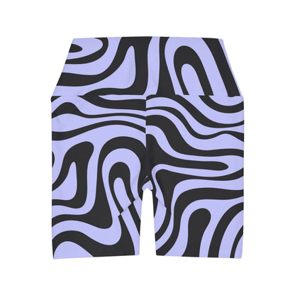 Black & White Swirl High Waisted Yoga Shorts