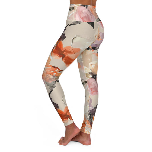 Orange Floral High Waisted Yoga Leggings