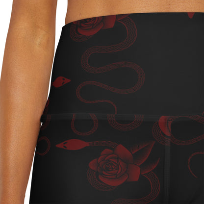 Snakes & Roses High Waisted Yoga Shorts