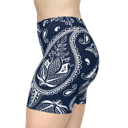 Blue Paisley Women's Biker Shorts