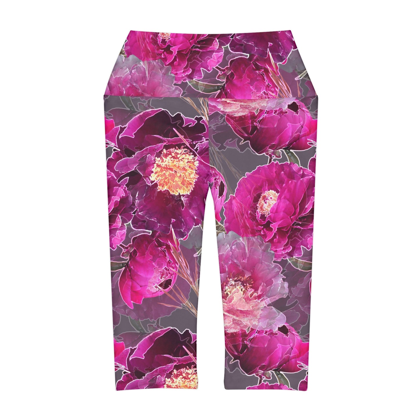 Magenta Floral Yoga Capri Leggings