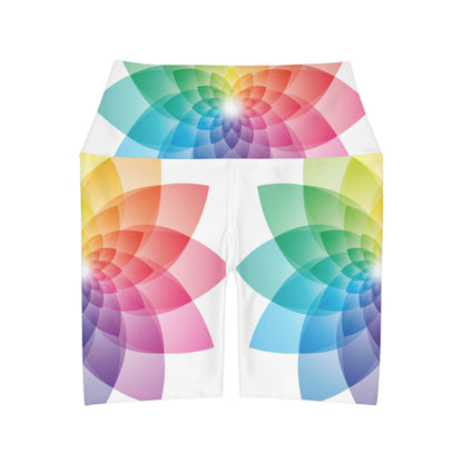 Rainbow Lotus High Waisted Yoga Shorts