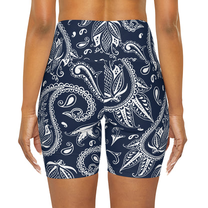 Blue Paisley High Waisted Yoga Shorts