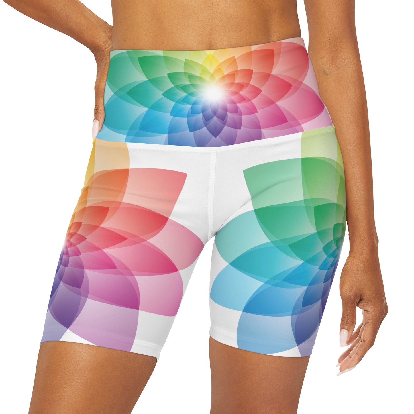 Rainbow Lotus High Waisted Yoga Shorts