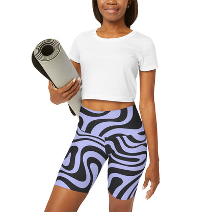 Black & White Swirl High Waisted Yoga Shorts
