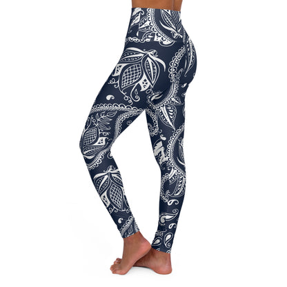 Blue Paisley High Waisted Yoga Leggings