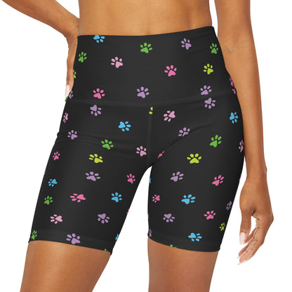 Paw Print High Waisted Yoga Shorts