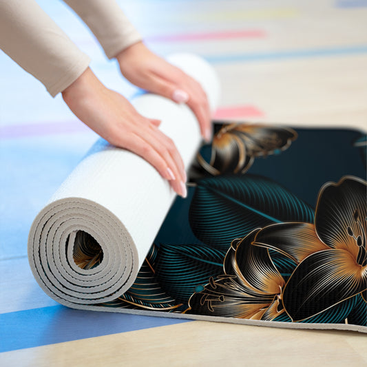 Gold & Black Flowers Foam Yoga Mat