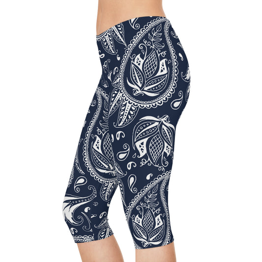 Blue Paisley Women's Capri Leggings