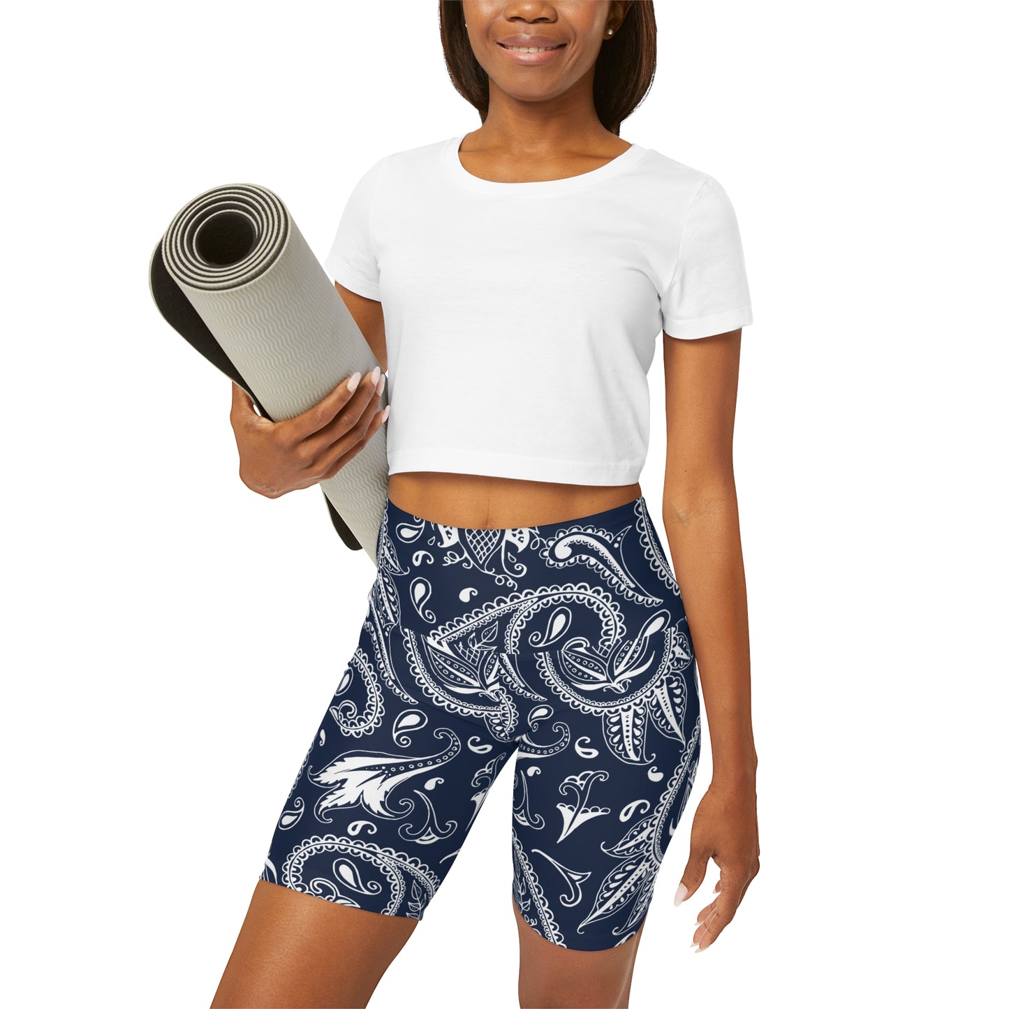 Blue Paisley High Waisted Yoga Shorts