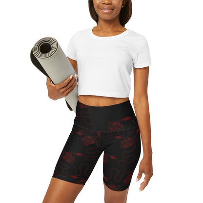 Snakes & Roses High Waisted Yoga Shorts