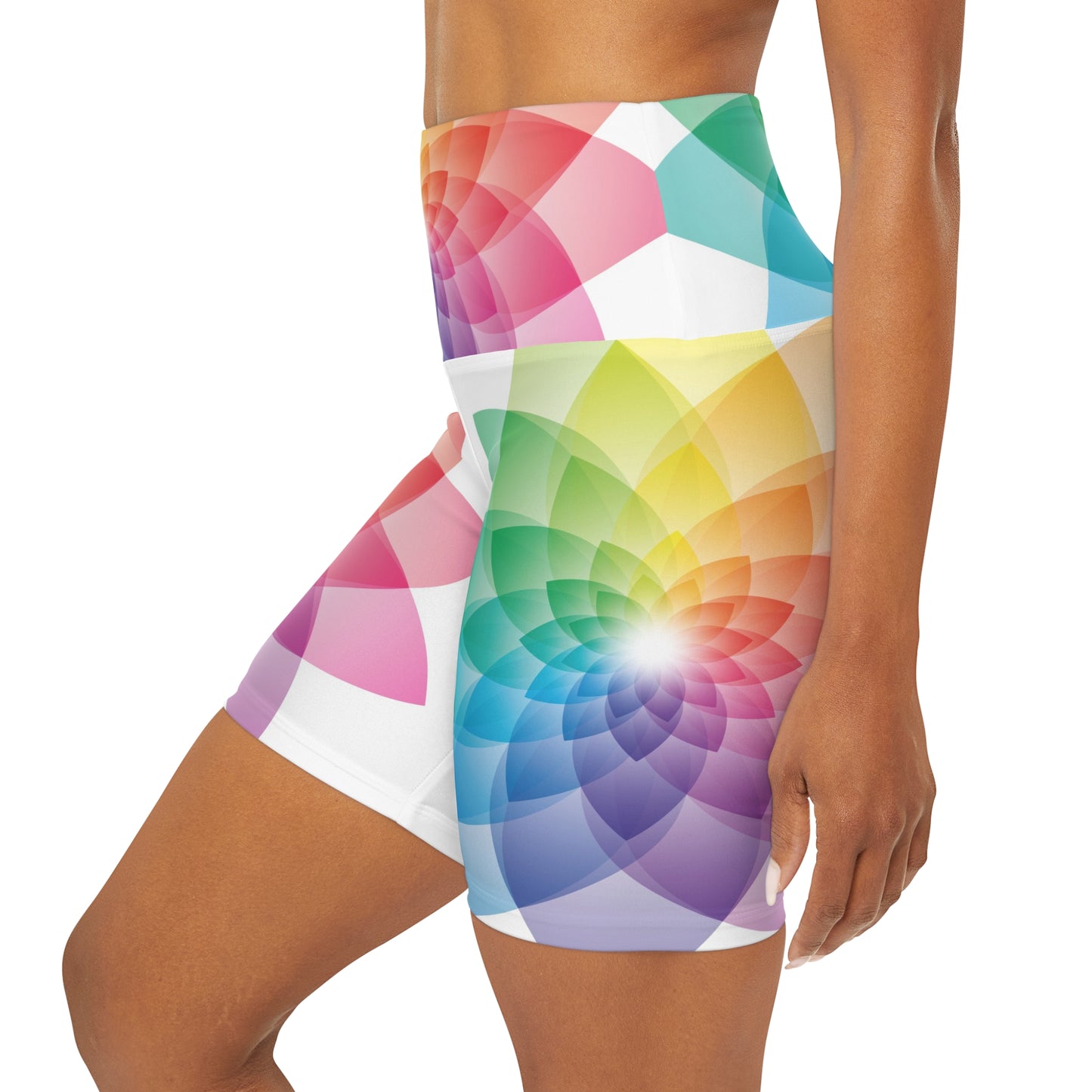 Rainbow Lotus High Waisted Yoga Shorts