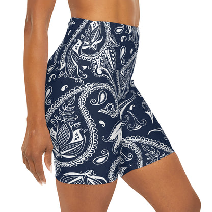 Blue Paisley High Waisted Yoga Shorts