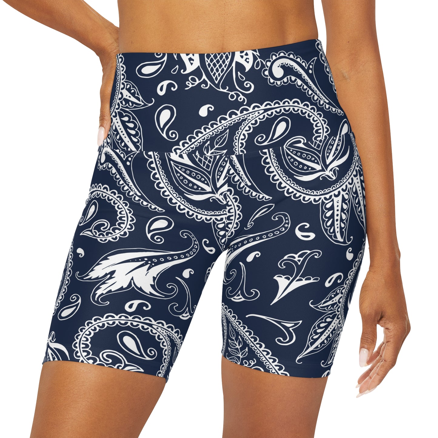 Blue Paisley High Waisted Yoga Shorts