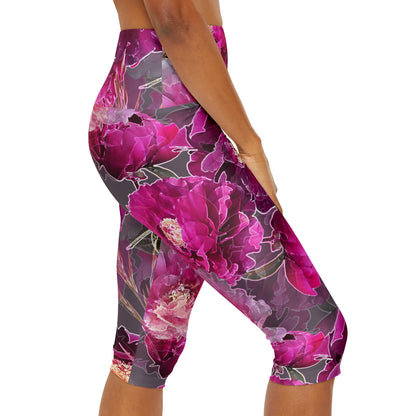 Magenta Floral Yoga Capri Leggings