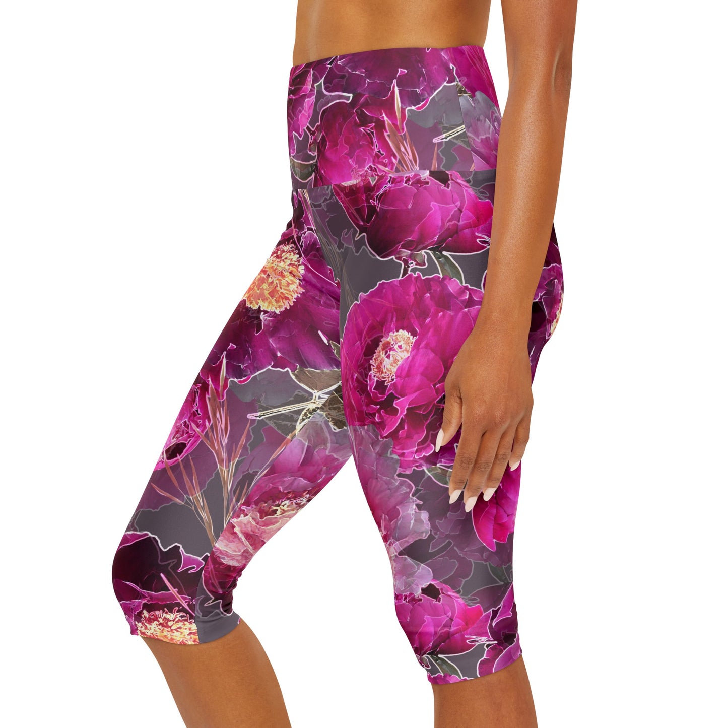 Magenta Floral Yoga Capri Leggings