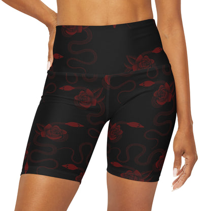 Snakes & Roses High Waisted Yoga Shorts