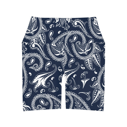 Blue Paisley High Waisted Yoga Shorts