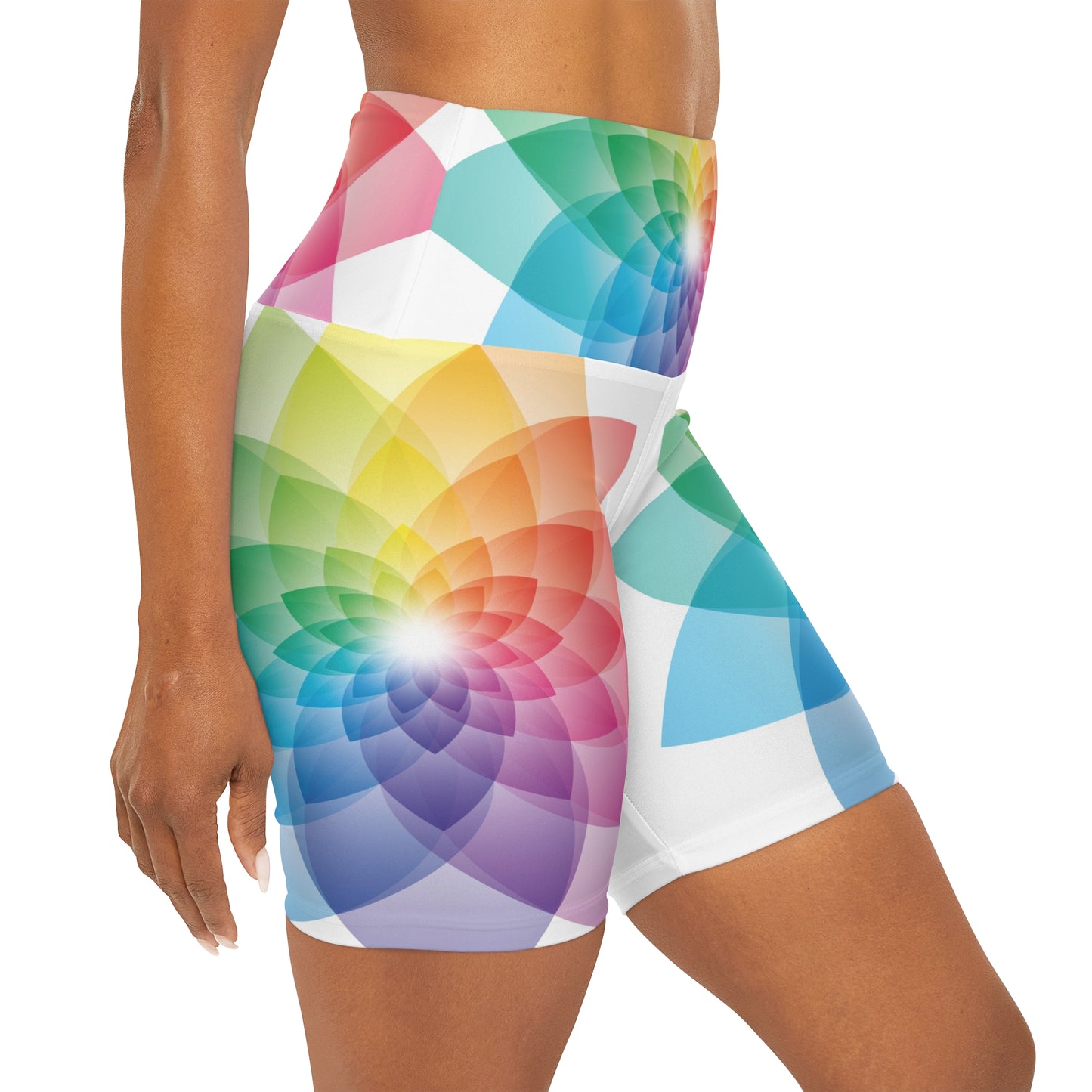 Rainbow Lotus High Waisted Yoga Shorts