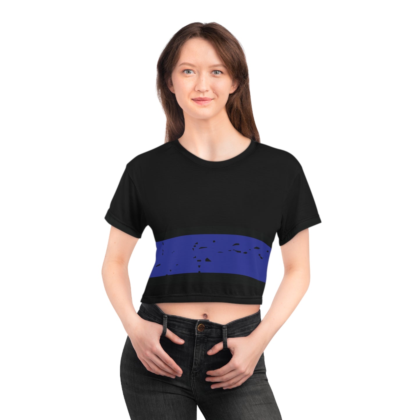 Blue Line of Defense Police Stripe Crop Tee