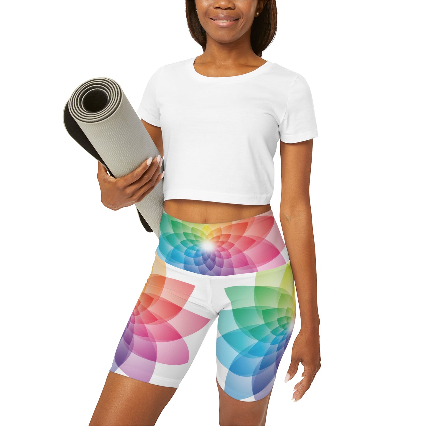 Rainbow Lotus High Waisted Yoga Shorts