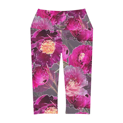 Magenta Floral Yoga Capri Leggings