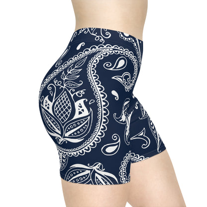 Blue Paisley Women's Biker Shorts