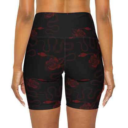 Snakes & Roses High Waisted Yoga Shorts